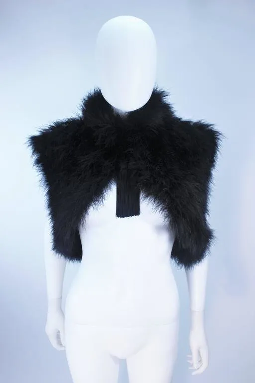 ELIZABETH MASON COUTURE Black Silk Marabou Caplet with Tassels