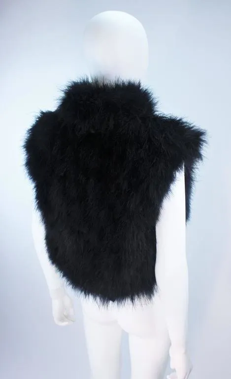 ELIZABETH MASON COUTURE Black Silk Marabou Caplet with Tassels