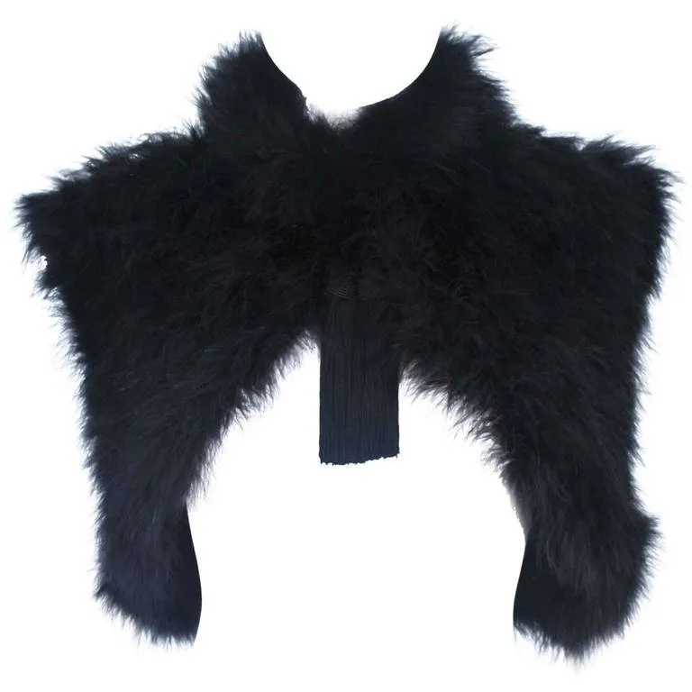 ELIZABETH MASON COUTURE Black Silk Marabou Caplet with Tassels