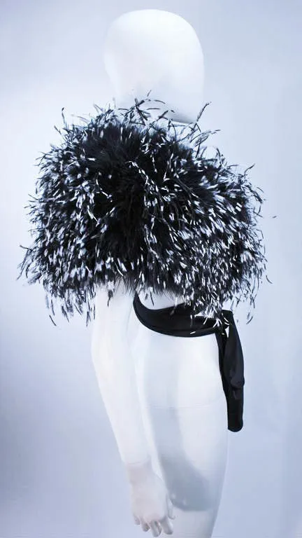 ELIZABETH MASON COUTURE,  Silk Black & White Feather Evening  Wrap
