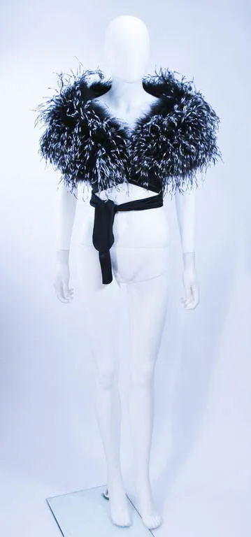 ELIZABETH MASON COUTURE,  Silk Black & White Feather Evening  Wrap