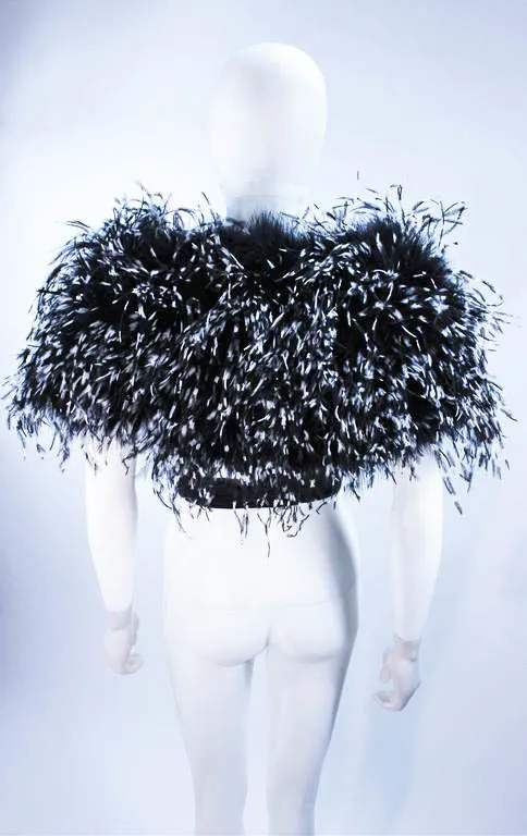 ELIZABETH MASON COUTURE,  Silk Black & White Feather Evening  Wrap