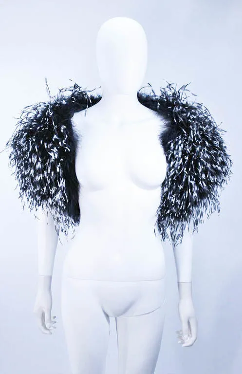 ELIZABETH MASON COUTURE,  Silk Black & White Feather Evening  Wrap