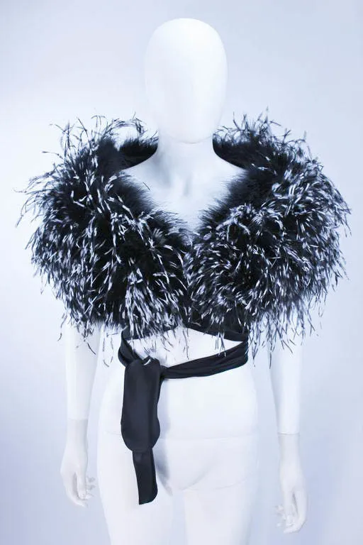 ELIZABETH MASON COUTURE,  Silk Black & White Feather Evening  Wrap