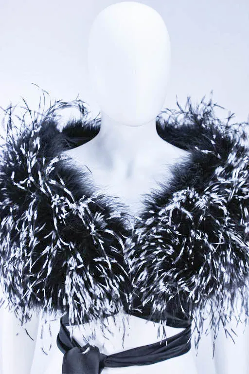 ELIZABETH MASON COUTURE,  Silk Black & White Feather Evening  Wrap