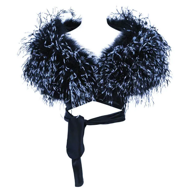 ELIZABETH MASON COUTURE,  Silk Black & White Feather Evening  Wrap