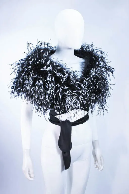 ELIZABETH MASON COUTURE,  Silk Black & White Feather Evening  Wrap