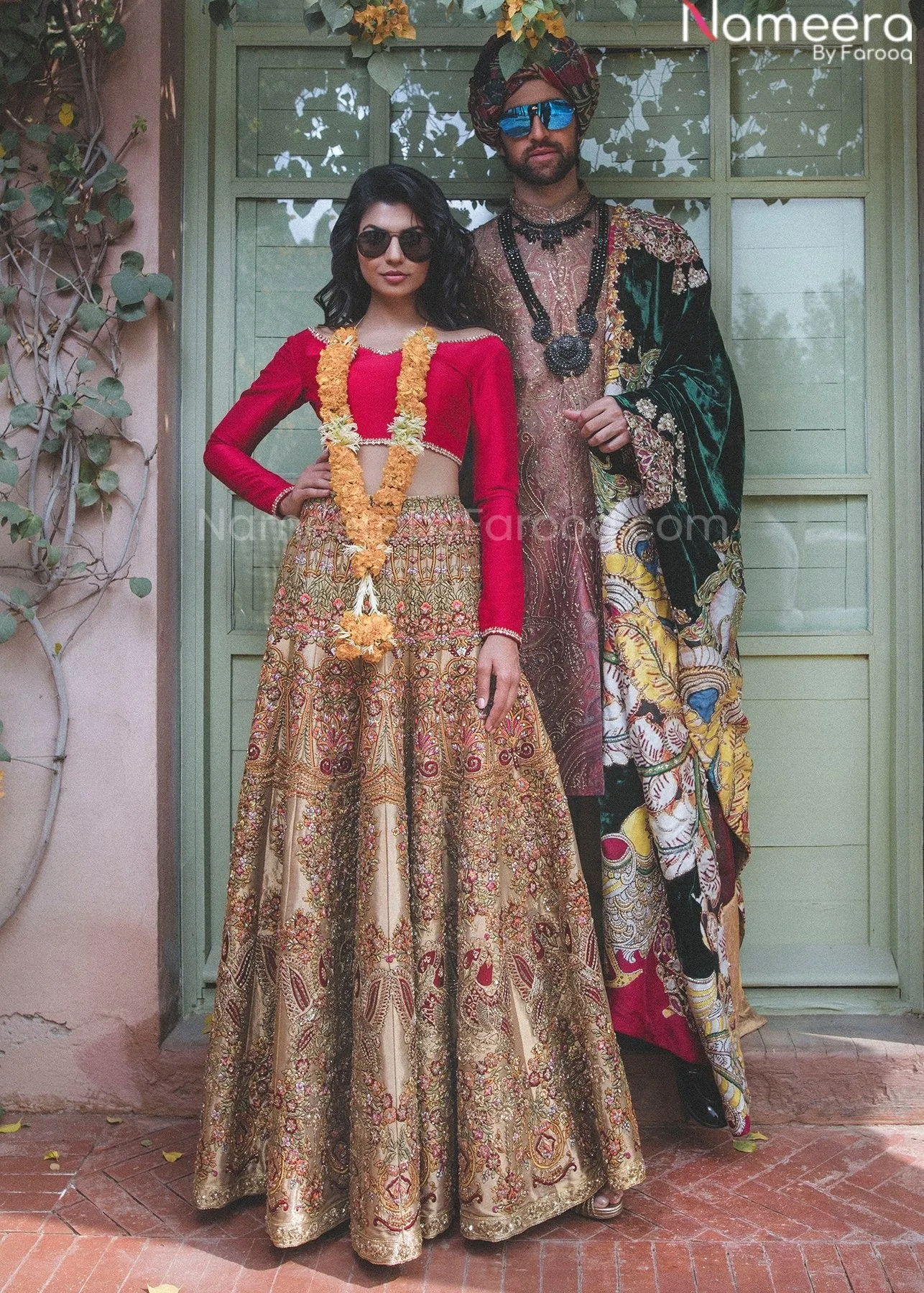 Embellished Designer Red Lehenga with Golden Work #BN808