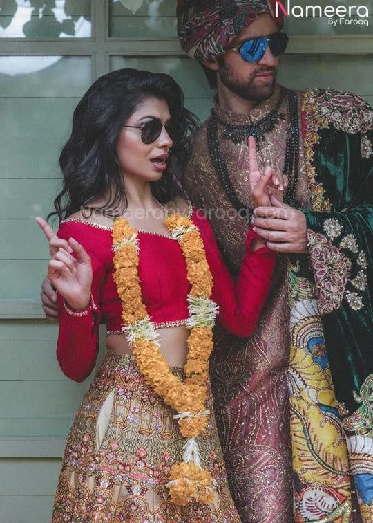 Embellished Designer Red Lehenga with Golden Work #BN808