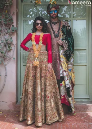 Embellished Designer Red Lehenga with Golden Work #BN808