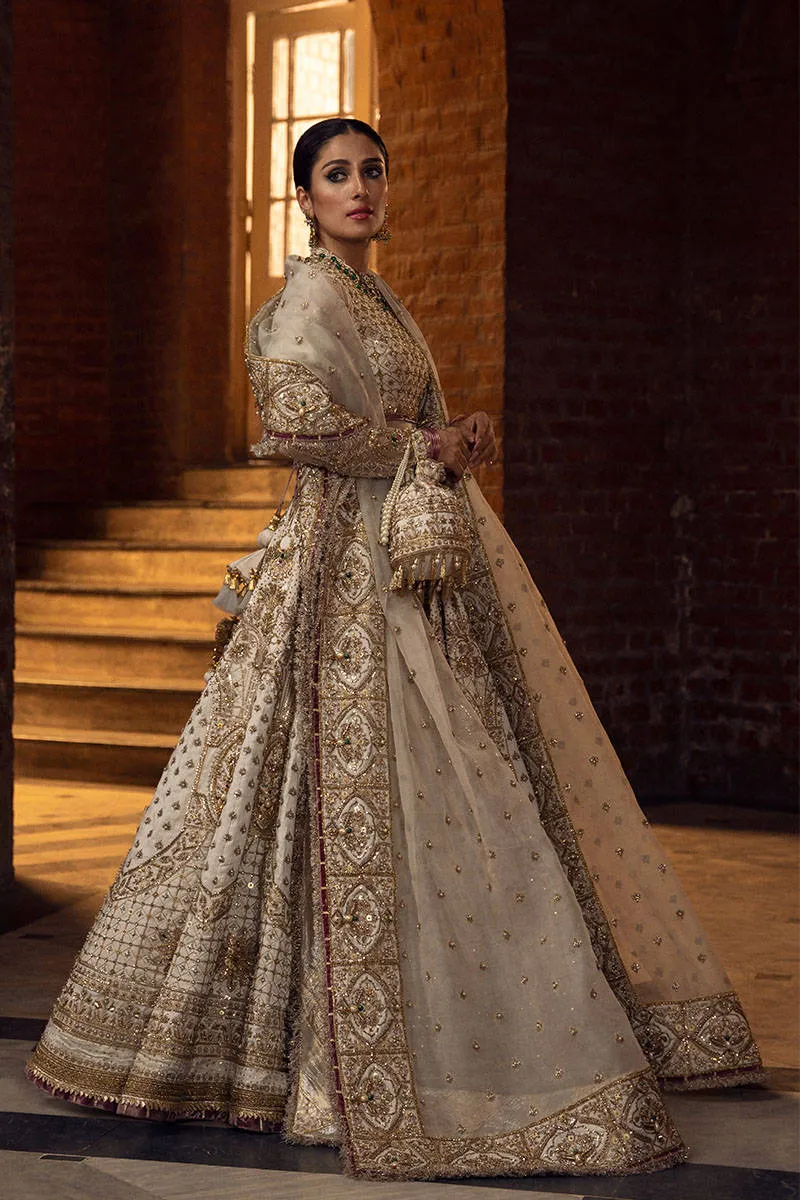 Embellished Pakistani Bridal Dress in Alluring White and Gold Lehenga Choli Dupatta Style