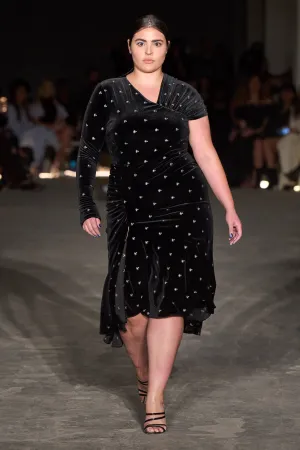 Embellished Velvet One Long Sleeve Ruched Dress