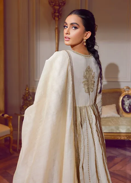 Embellished White Satin Silk Frock Pakistani Party Dress