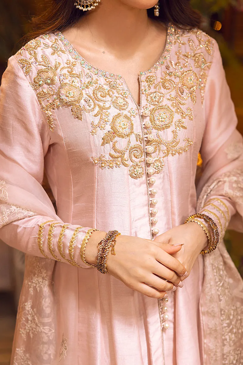 Embroidered Pink Silk Long Frock Dupatta Pakistani Party Dresses