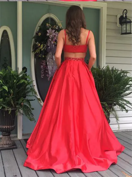 Emerald Green Satin Prom Dresses with Pockets 2019 New Arrival Long Party Gowns Beaded