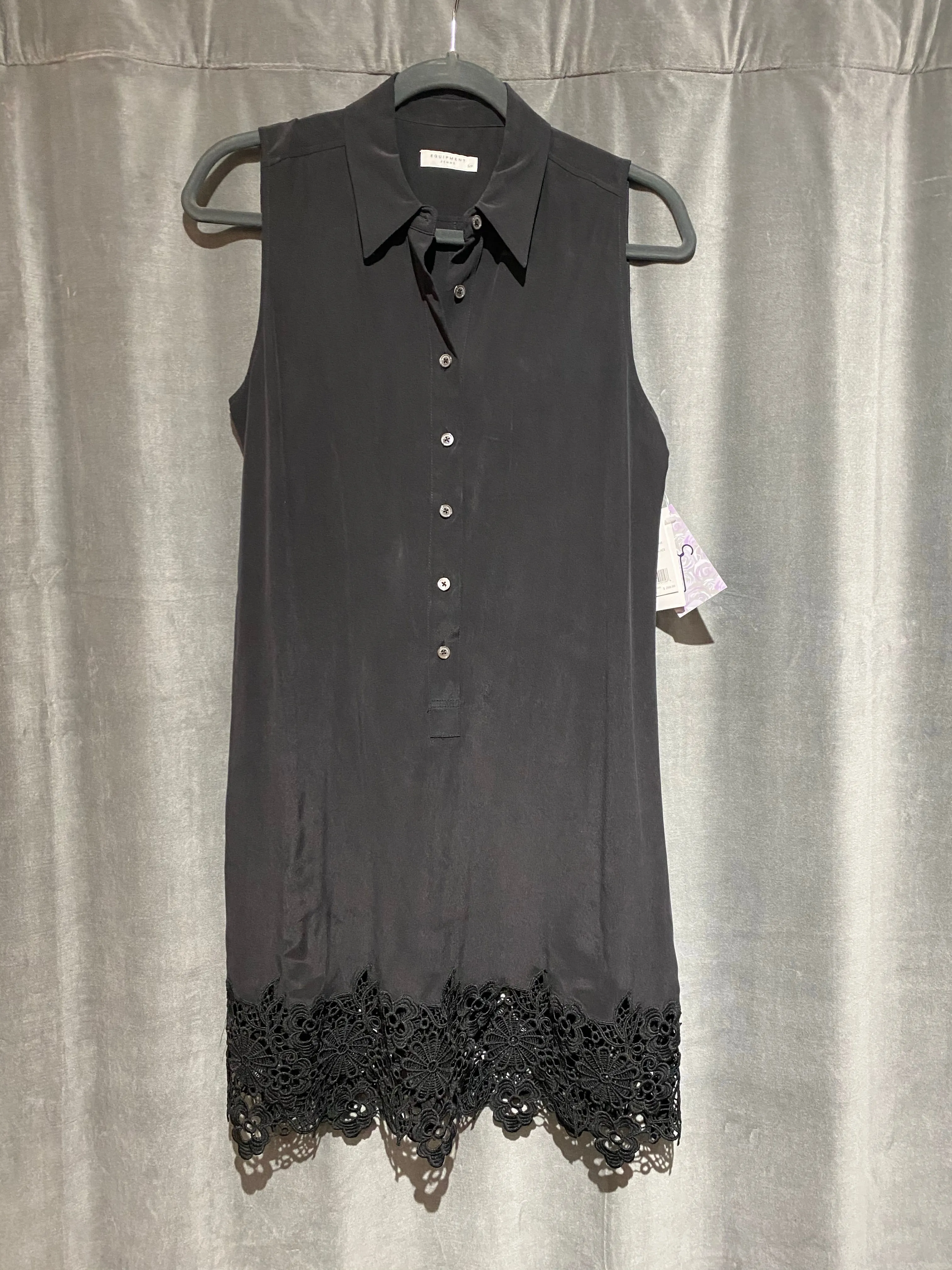 Equipment Collared Silk Dress with Lace Bottom