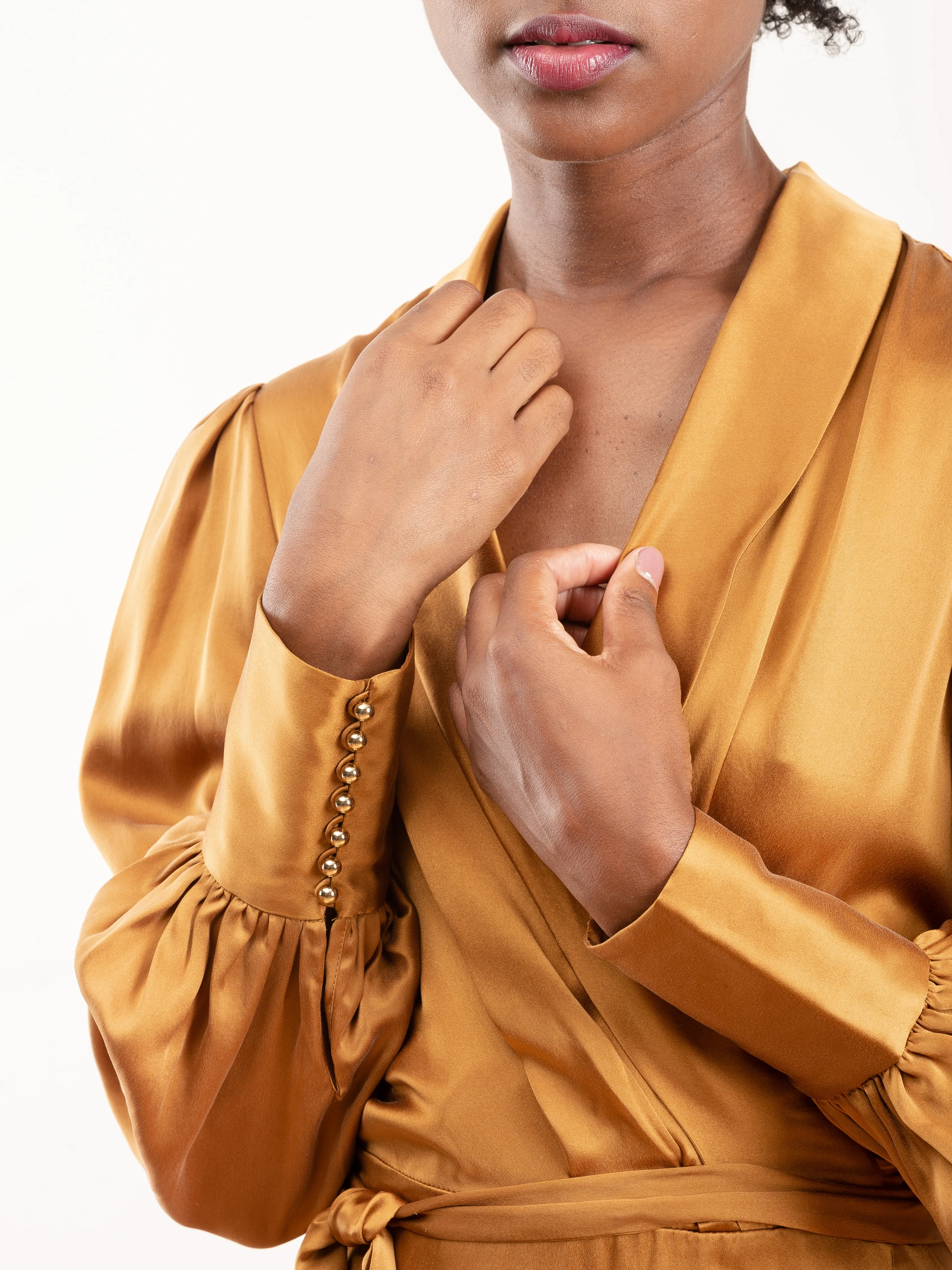 espionage silk wrap midi - broonze