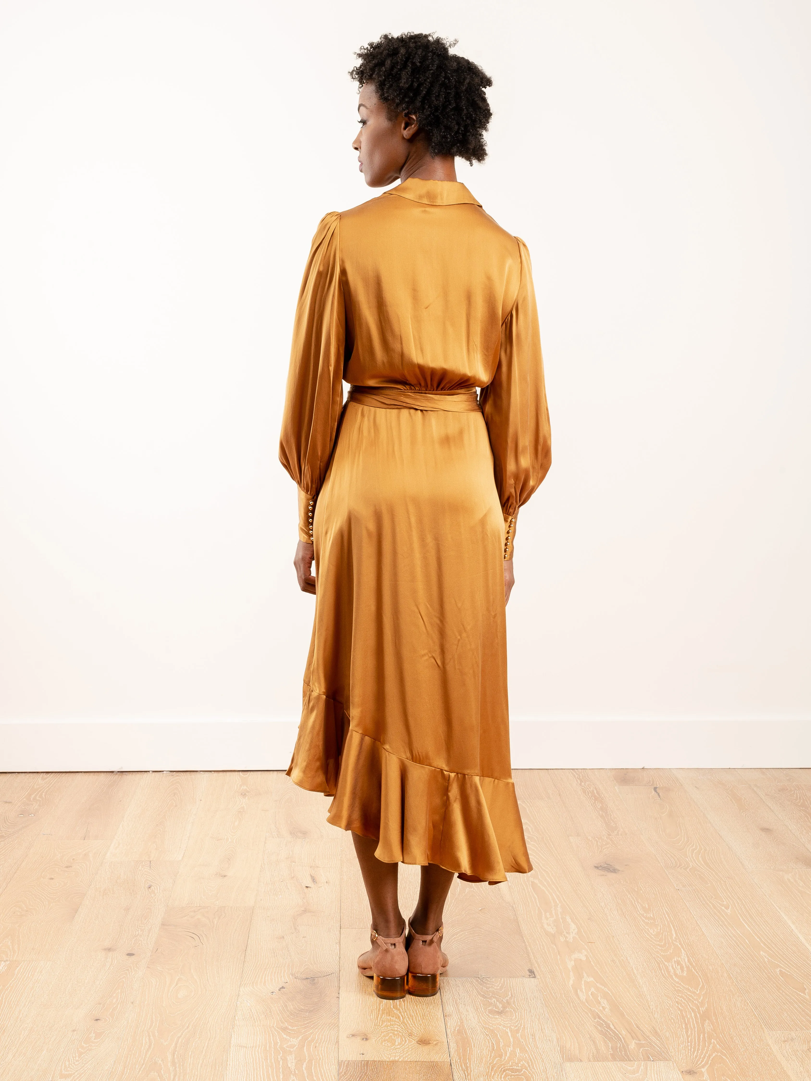 espionage silk wrap midi - broonze