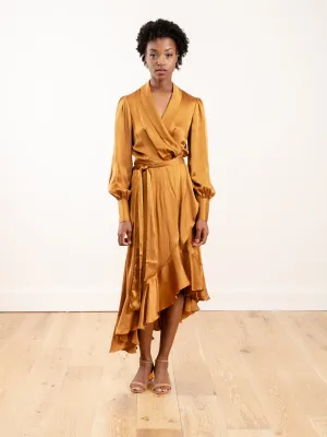espionage silk wrap midi - broonze