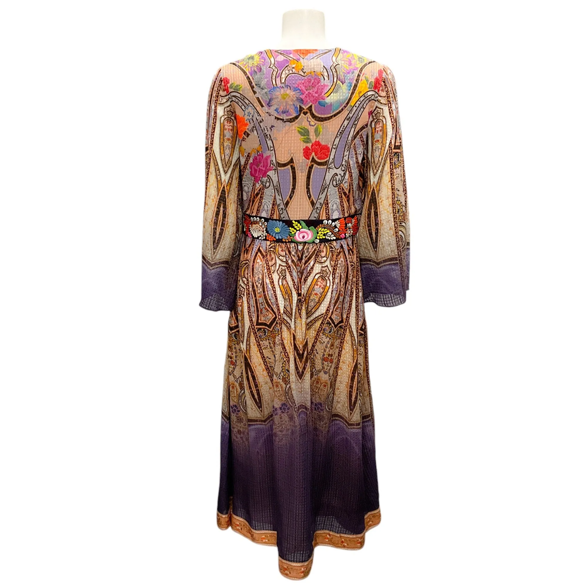 Etro Peach / Purple Multi Printed Silk Midi Dress