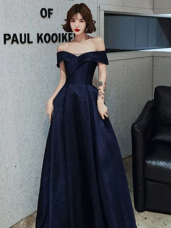 Evening Dress A-Line Bateau Neck Floor-Length Short Sleeves Lace-Up Pleated Satin Fabric Prom Dress