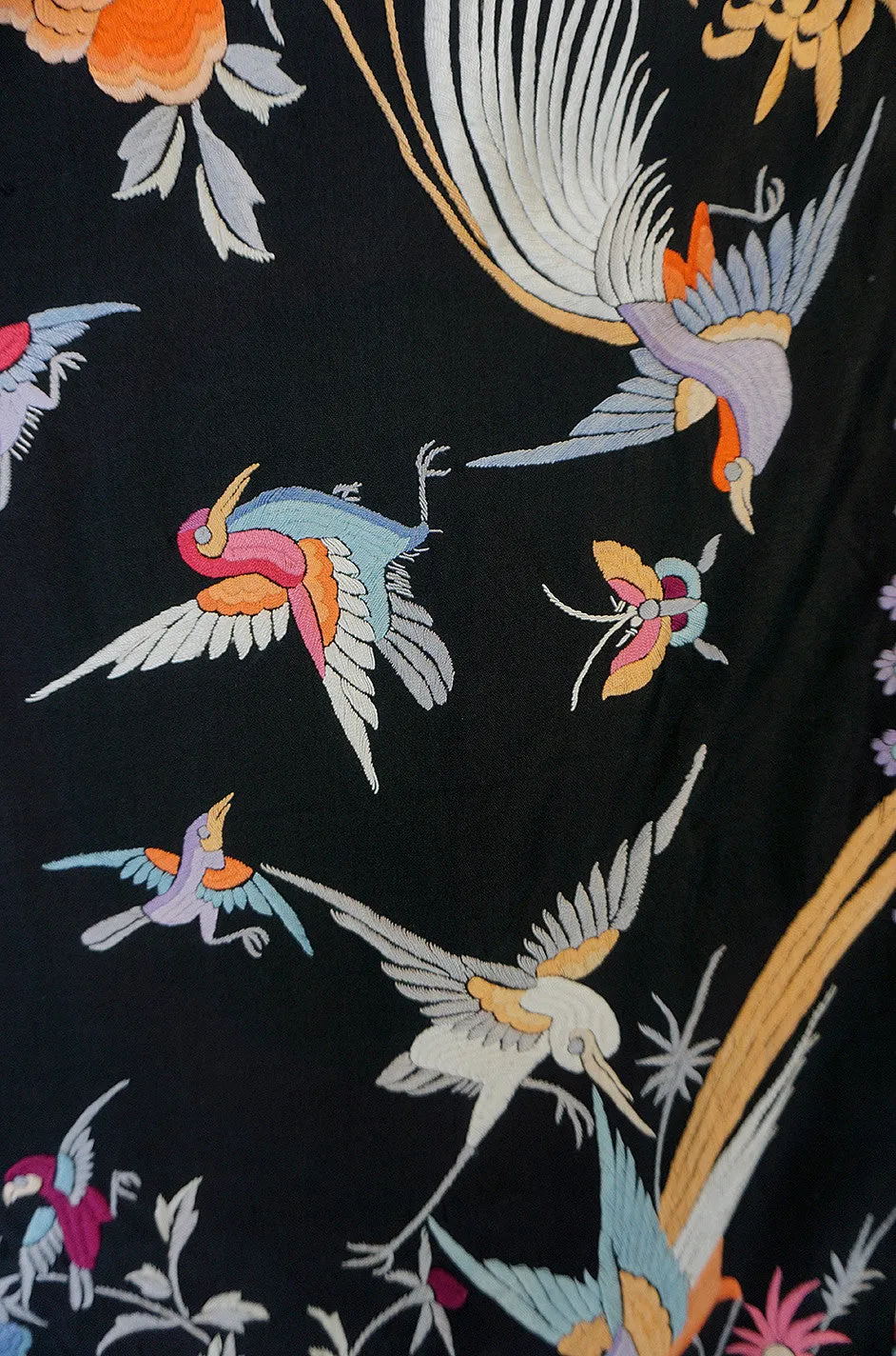 Extraordinary 1920s Embroidered Silk Fringe Piano Shawl