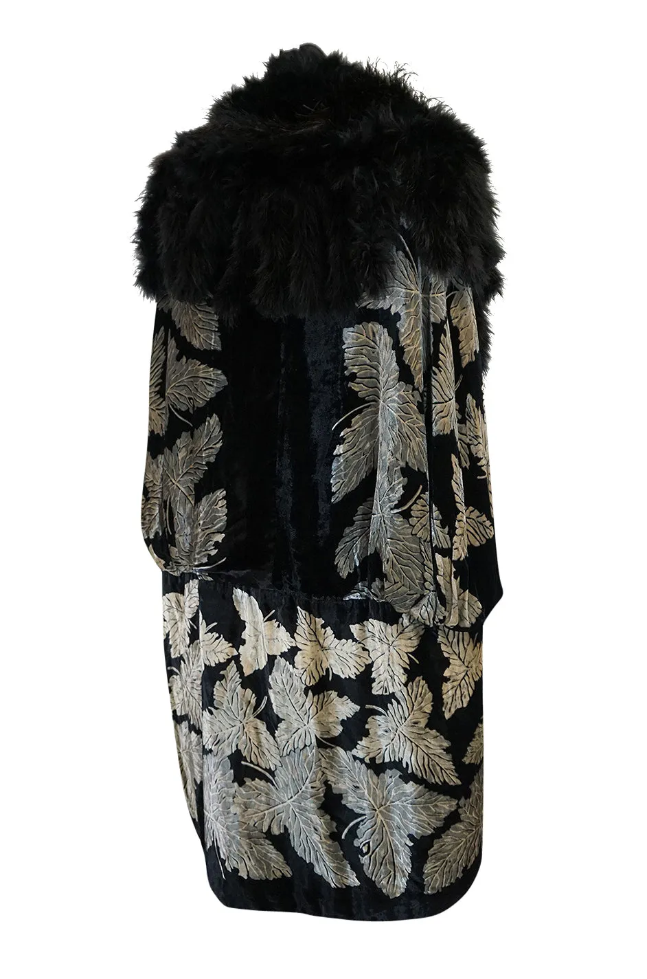 Extraordinary 1920s Evening Velvet & Feather Flapper Coat Cape