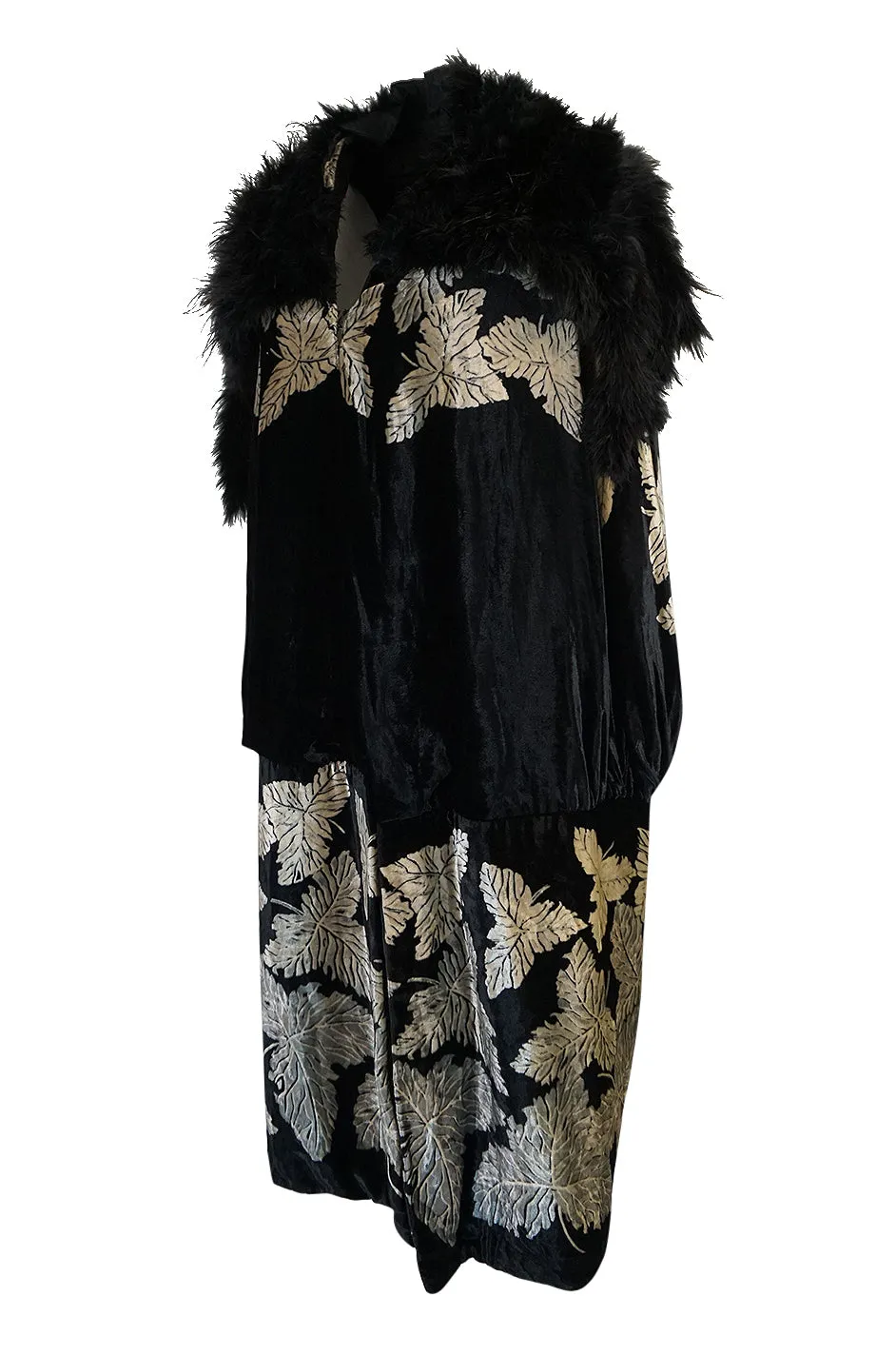 Extraordinary 1920s Evening Velvet & Feather Flapper Coat Cape
