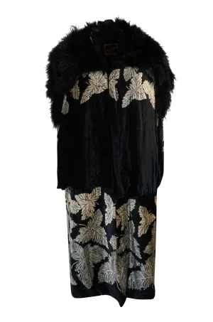 Extraordinary 1920s Evening Velvet & Feather Flapper Coat Cape