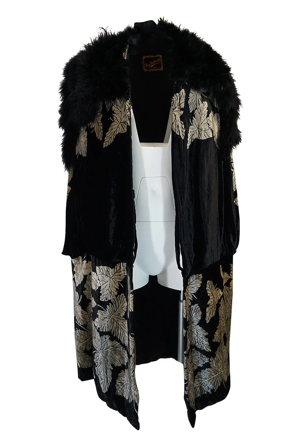 Extraordinary 1920s Evening Velvet & Feather Flapper Coat Cape