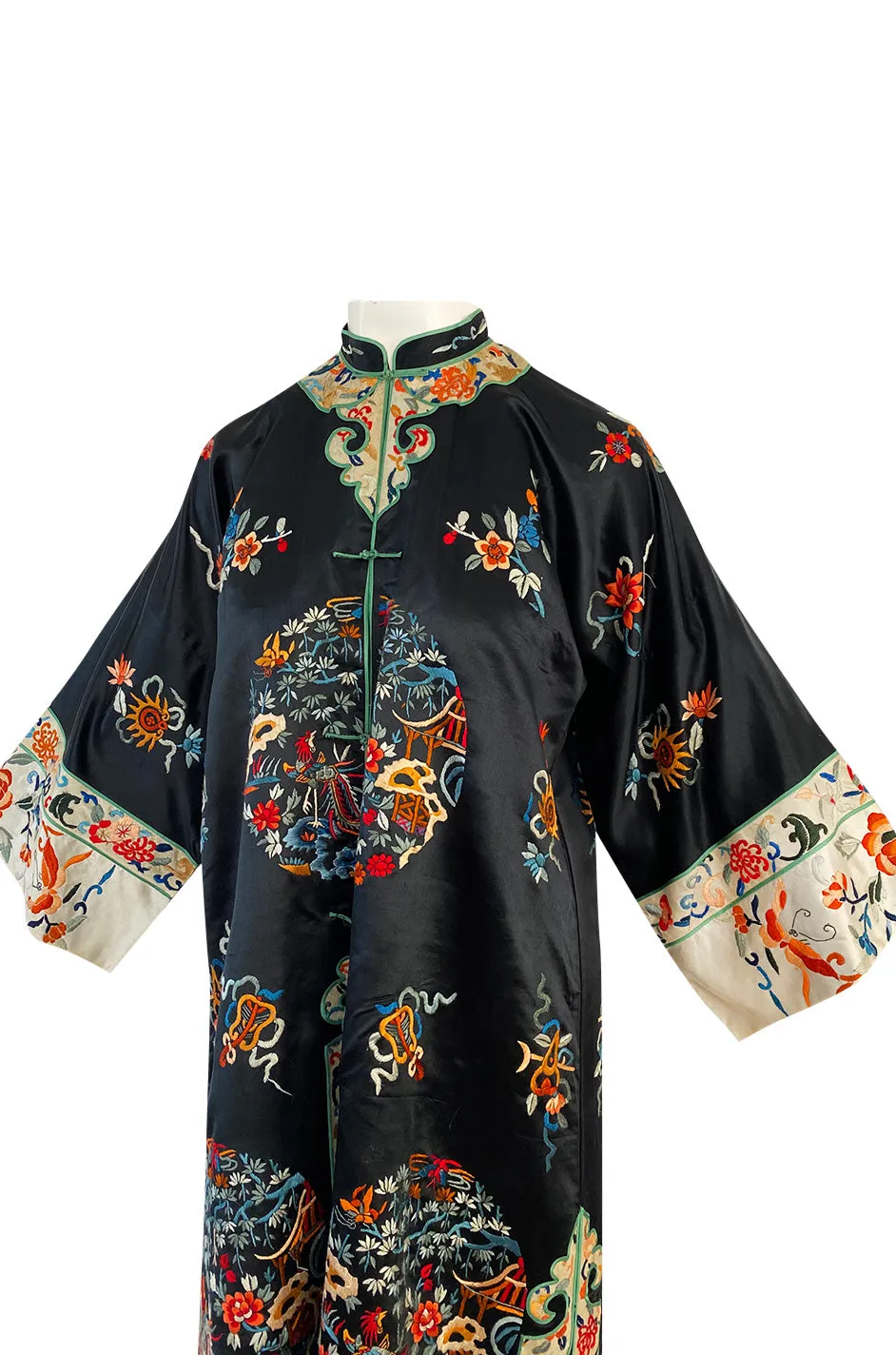 Fabulous 1920s Extensively Hand Embroidered Black Silk Asian Evening Coat