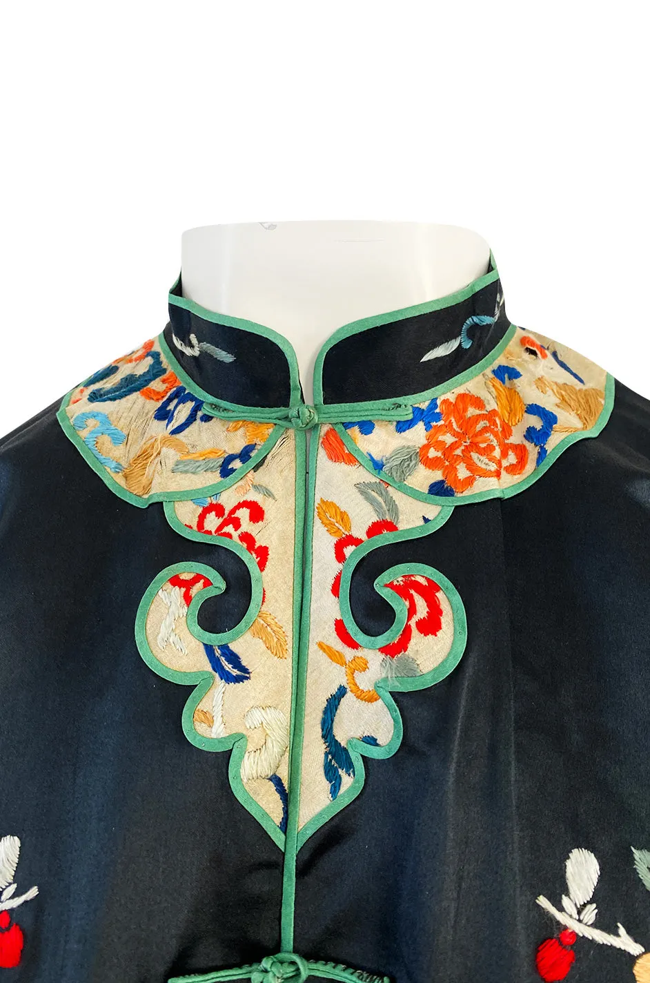 Fabulous 1920s Extensively Hand Embroidered Black Silk Asian Evening Coat
