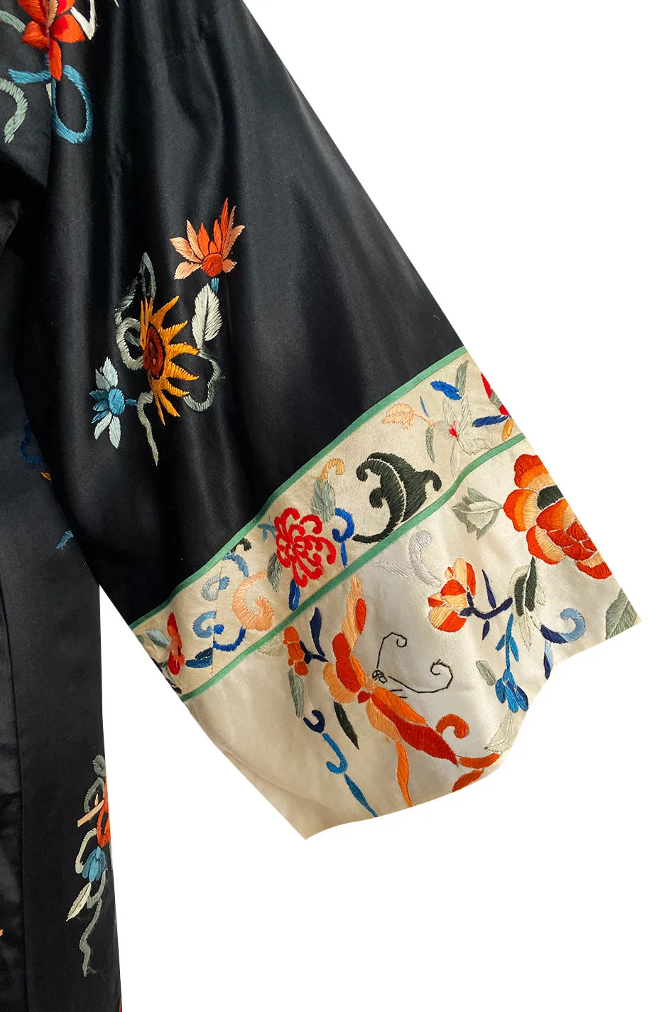 Fabulous 1920s Extensively Hand Embroidered Black Silk Asian Evening Coat