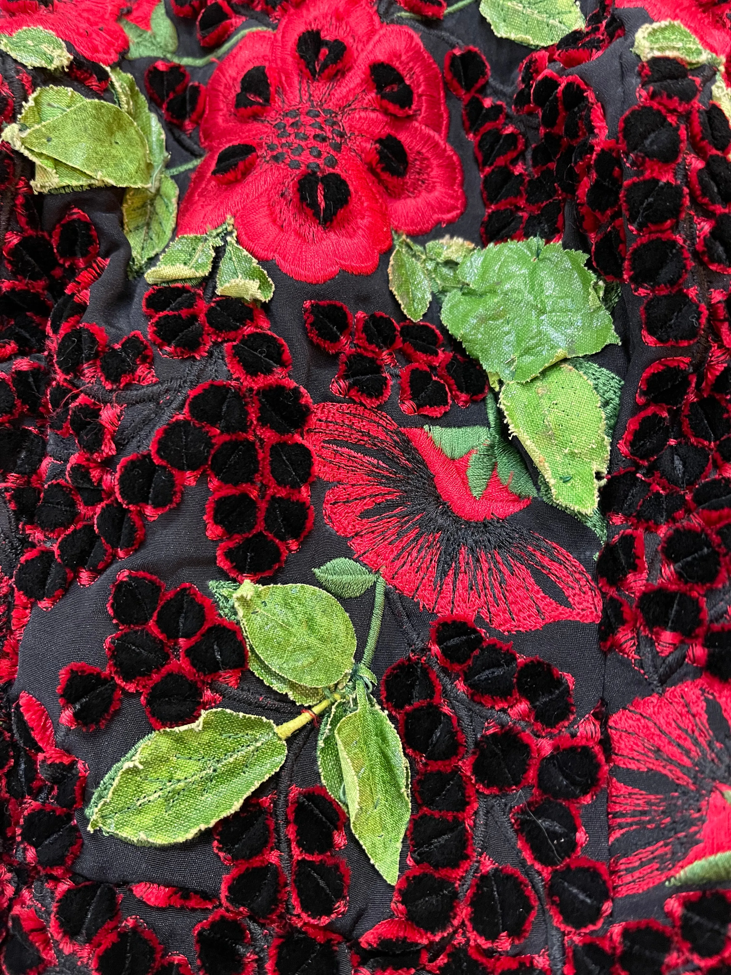 Fe Zandi Attribution 3D Black and Red Floral Applique Bustier