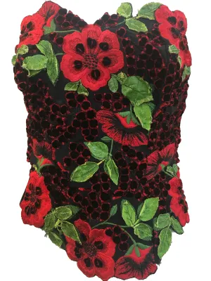 Fe Zandi Attribution 3D Black and Red Floral Applique Bustier