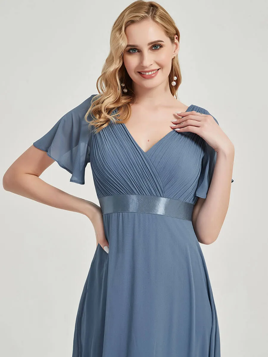 [Final Sale] Short Sleeve A-Line Burgundy Wine Ruffle Pleated Bridesmaid Dresses