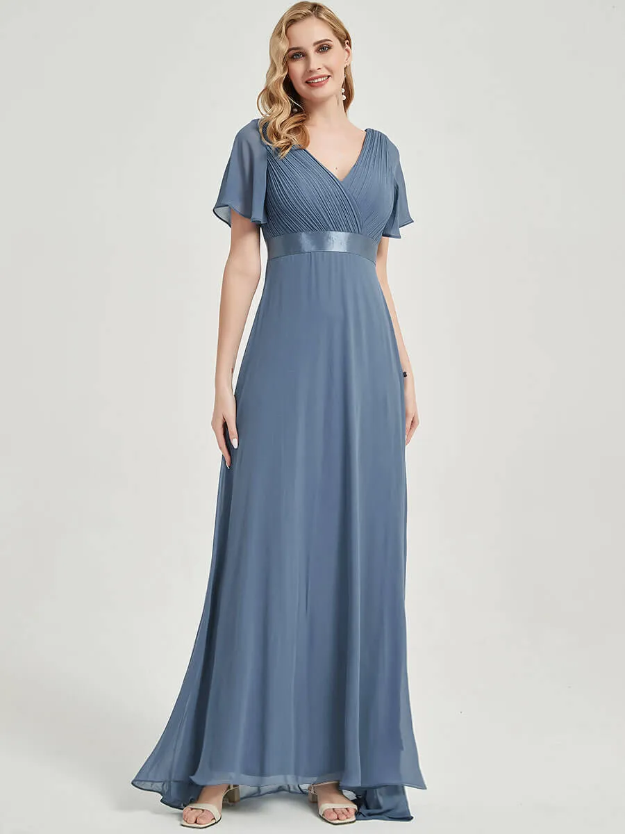 [Final Sale] Short Sleeve A-Line Burgundy Wine Ruffle Pleated Bridesmaid Dresses