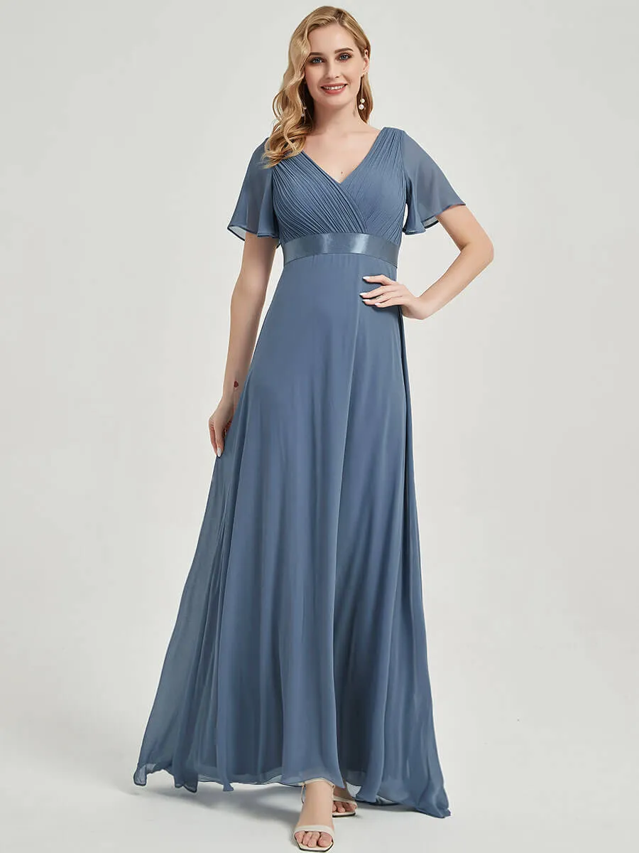 [Final Sale] Short Sleeve A-Line Burgundy Wine Ruffle Pleated Bridesmaid Dresses