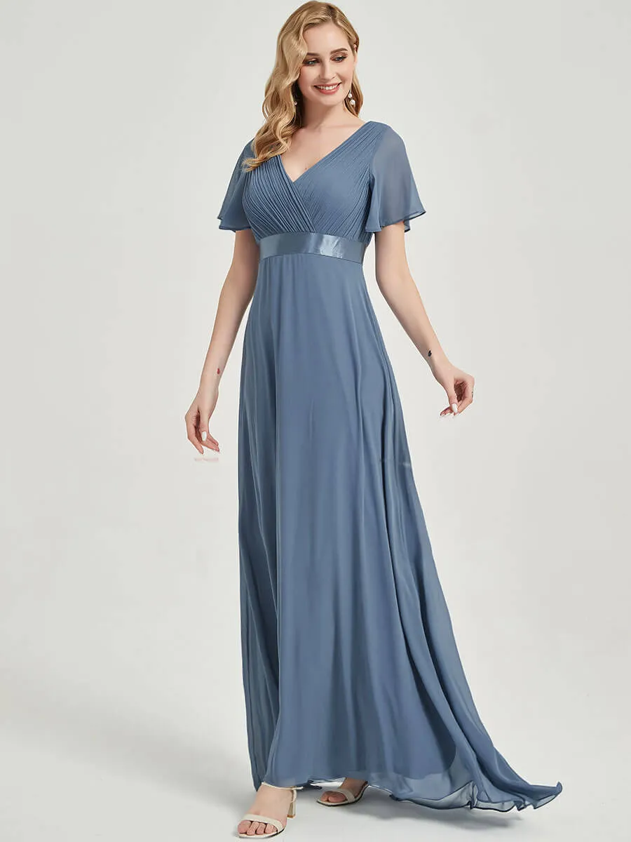 [Final Sale] Short Sleeve A-Line Burgundy Wine Ruffle Pleated Bridesmaid Dresses