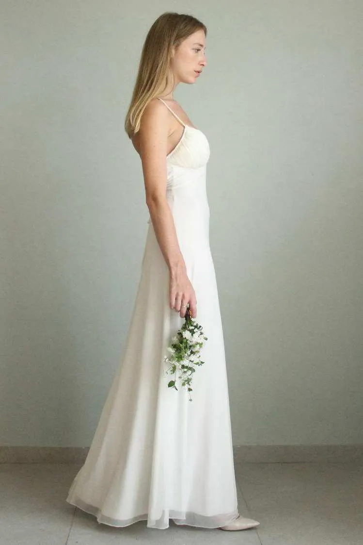 Floor-Length Spaghetti Chiffon Tiers Wedding Dress-715101
