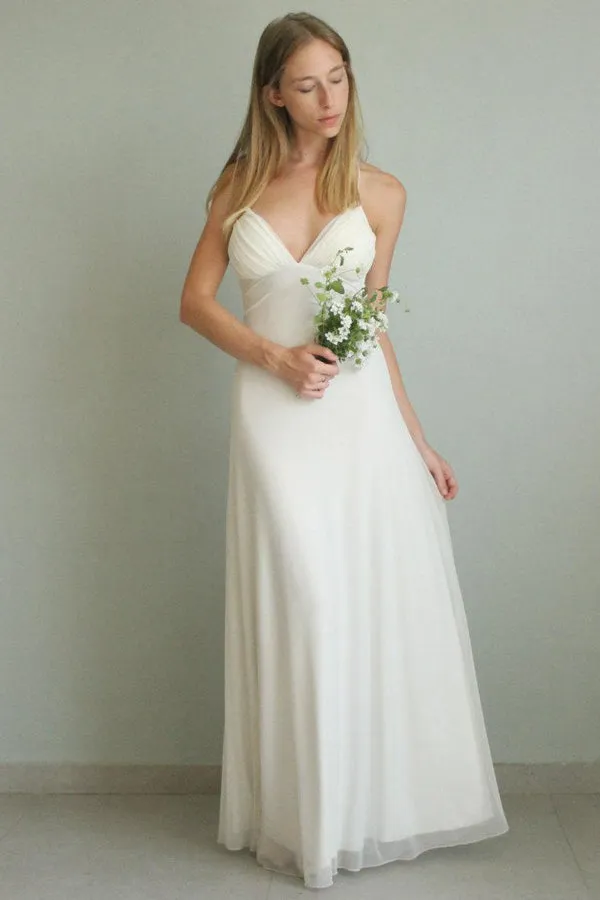 Floor-Length Spaghetti Chiffon Tiers Wedding Dress-715101