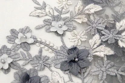 Floral design French lace 3D Beaded three-dimensional embroidery fabric