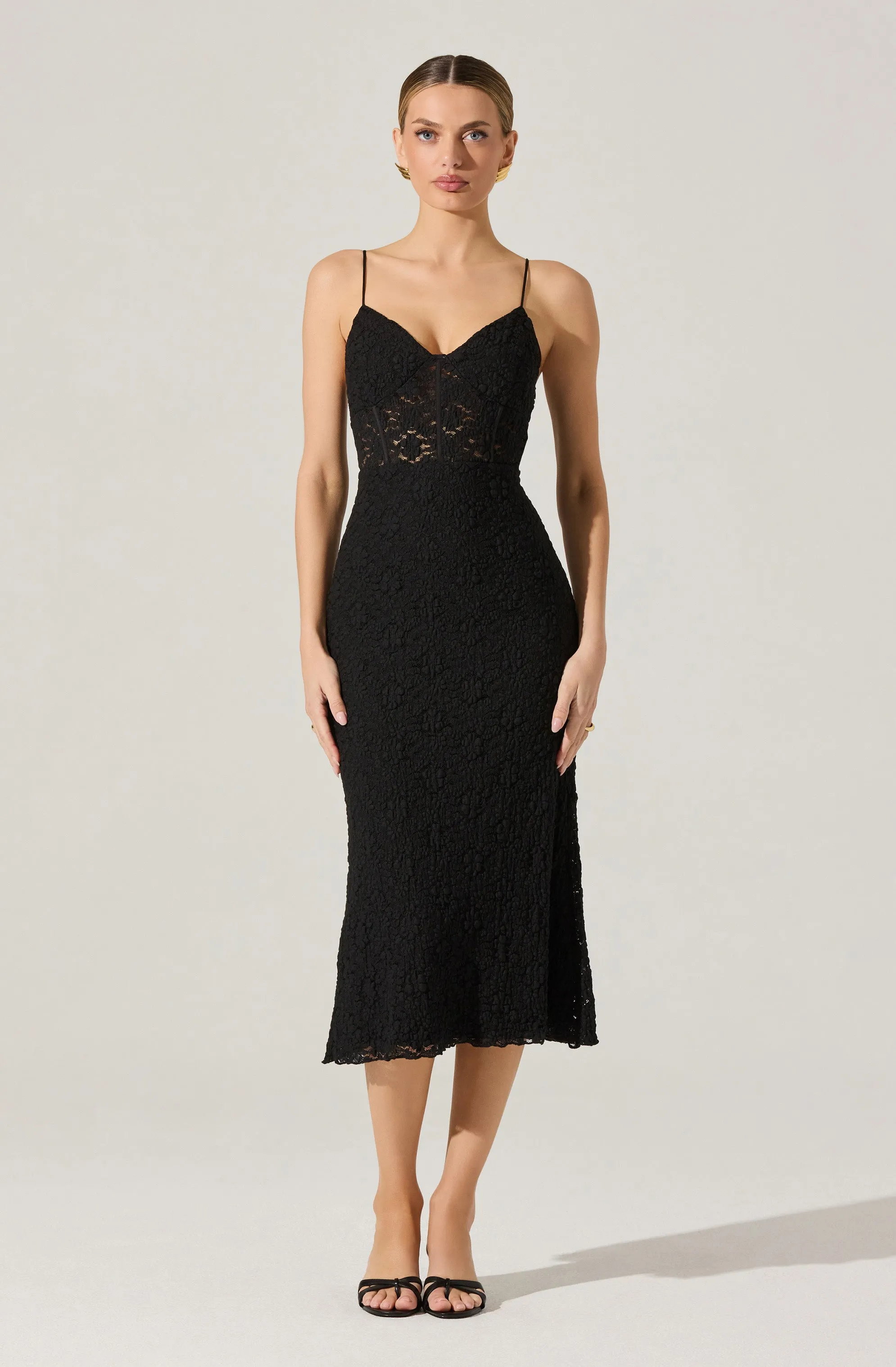 Floral Lace Knit Midi Dress