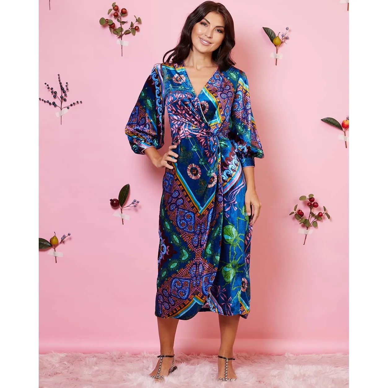 Gaudi Teal Wrap Velvet Dress
