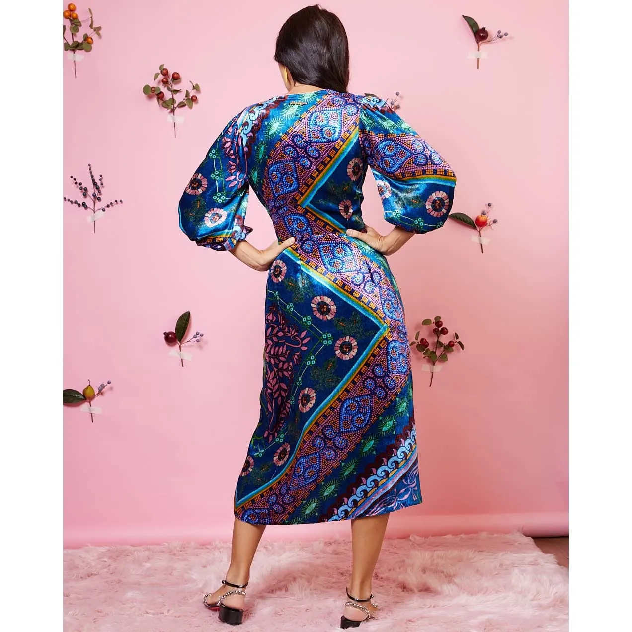 Gaudi Teal Wrap Velvet Dress