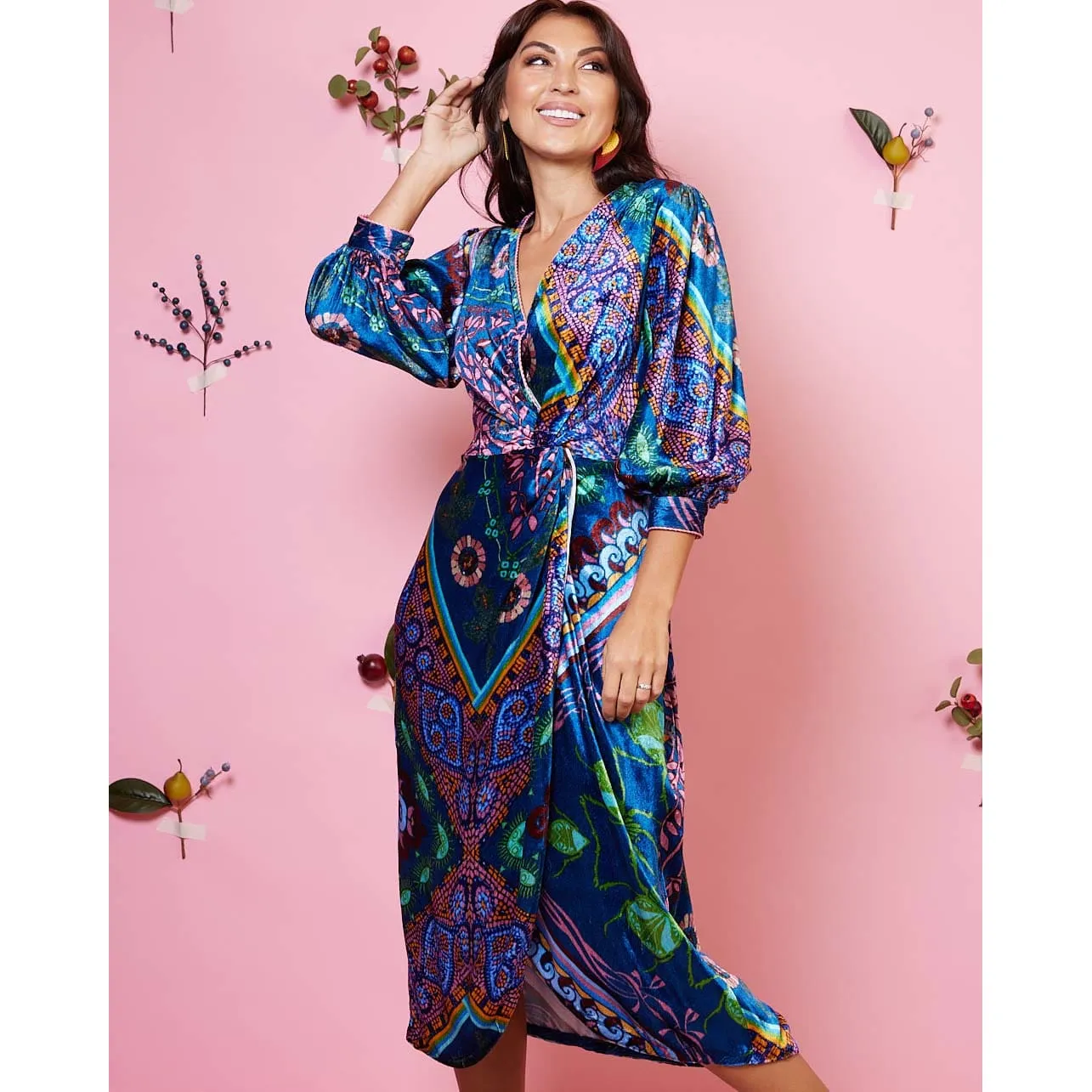 Gaudi Teal Wrap Velvet Dress