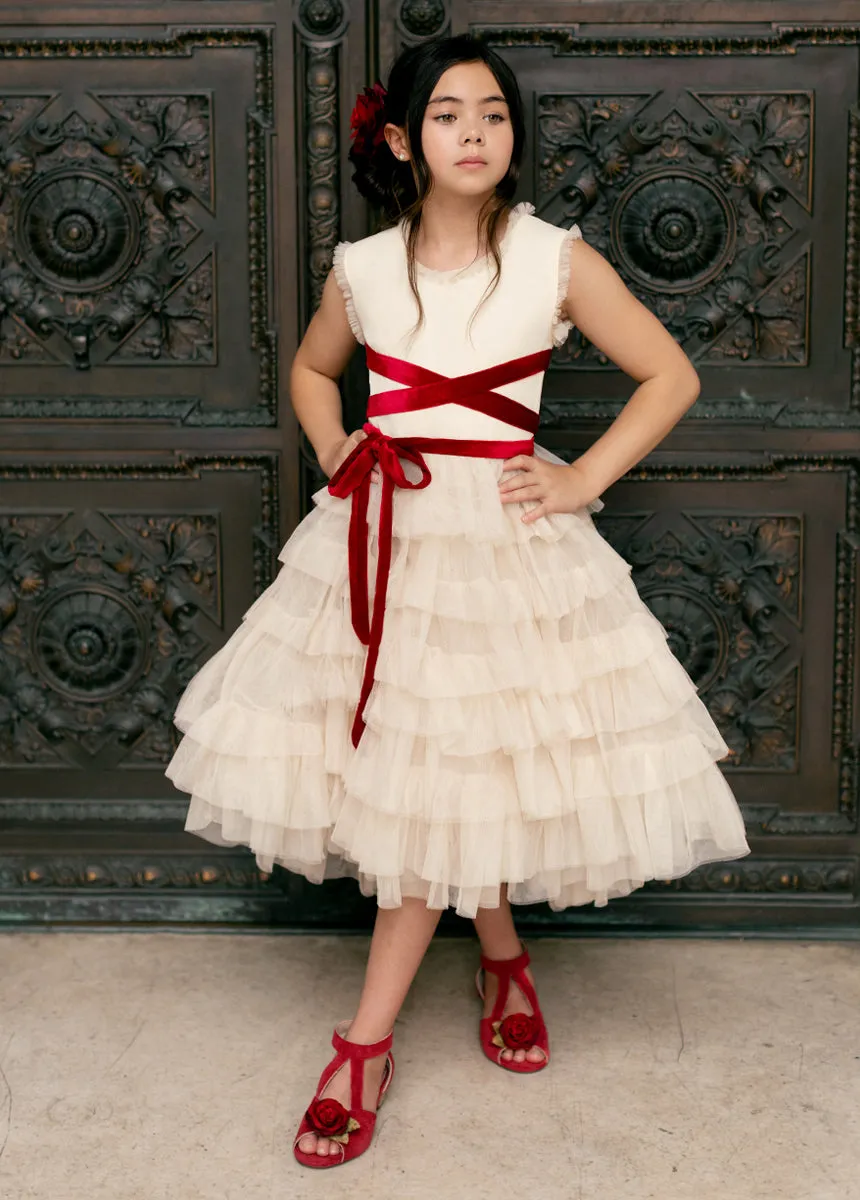 Geneva Petticoat Dress in Cream & Scarlet