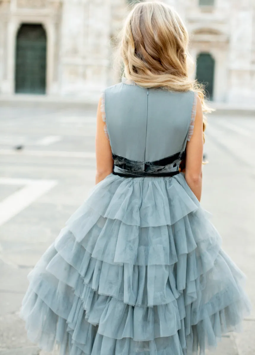 Geneva Petticoat Dress in Dusty Blue