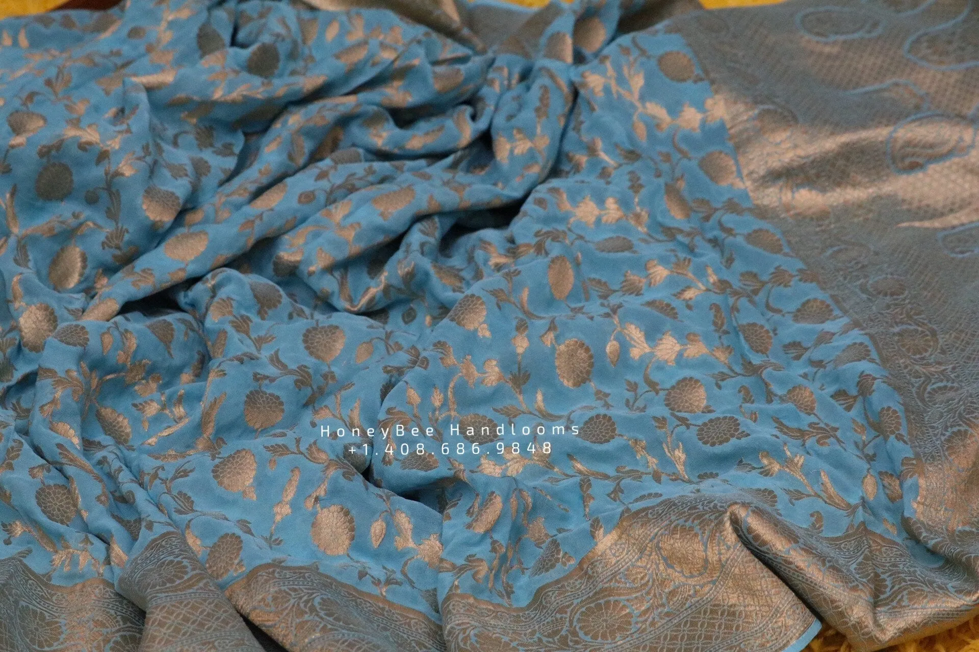 Georgette saree,lyte weight saree,gift saree,evening saree,partywear saree,banaras georgette,handloom saree,blue saree,navaratri saree