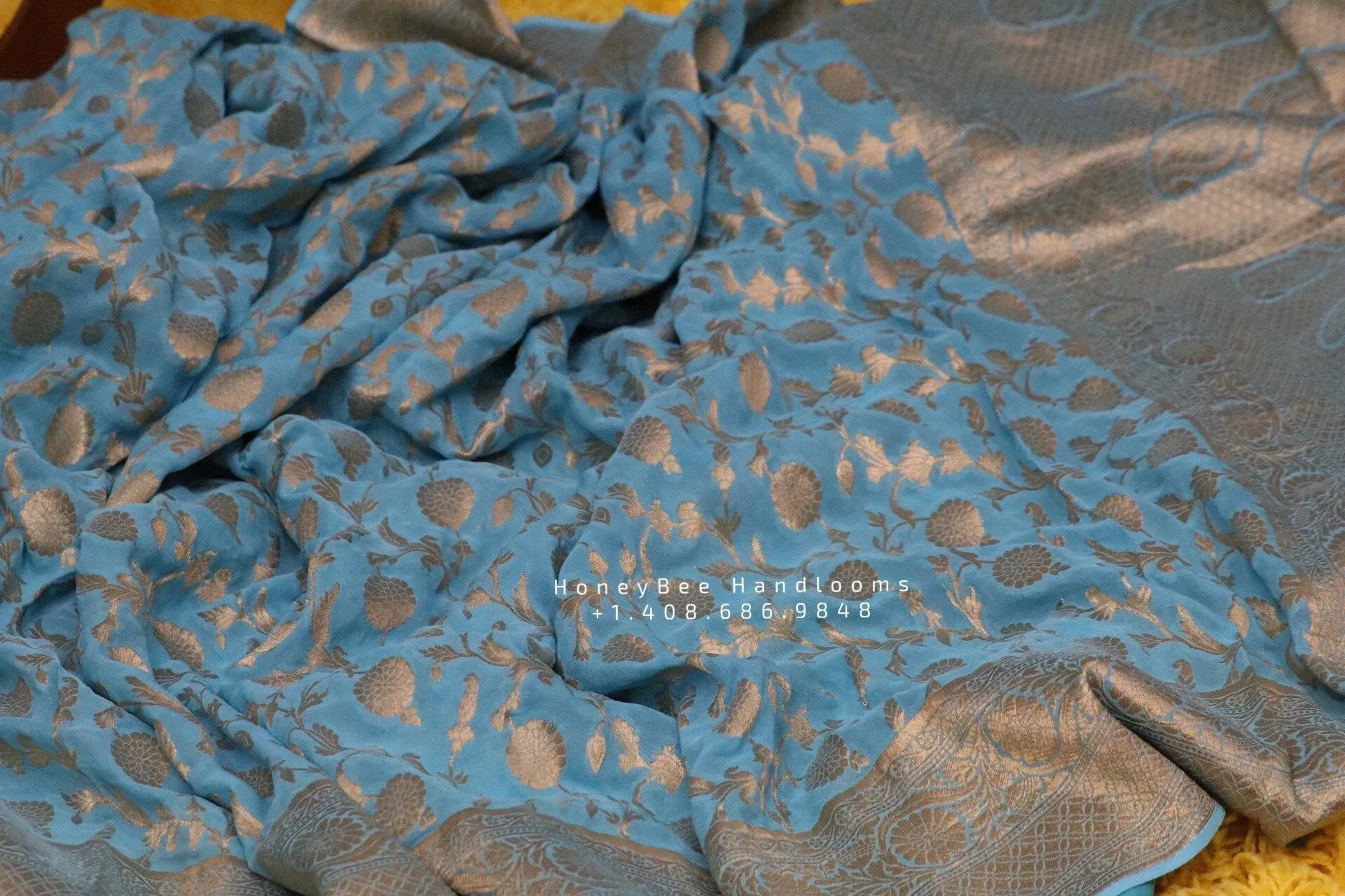Georgette saree,lyte weight saree,gift saree,evening saree,partywear saree,banaras georgette,handloom saree,blue saree,navaratri saree